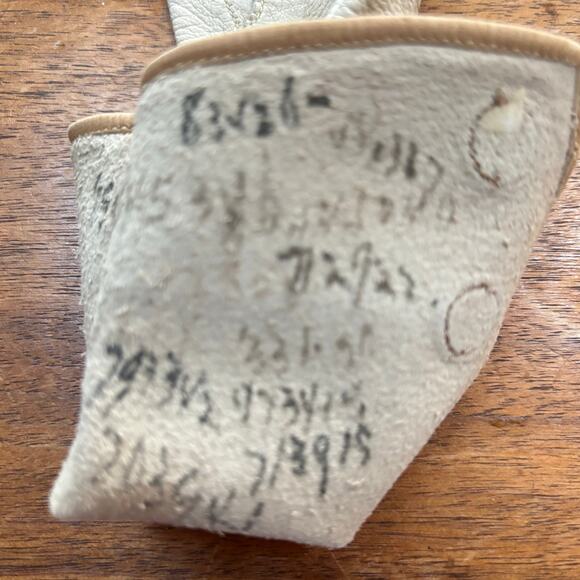 Ladies leather day or driving gloves wrist length 1920s cream & tan trim detail - Picture 7 of 8